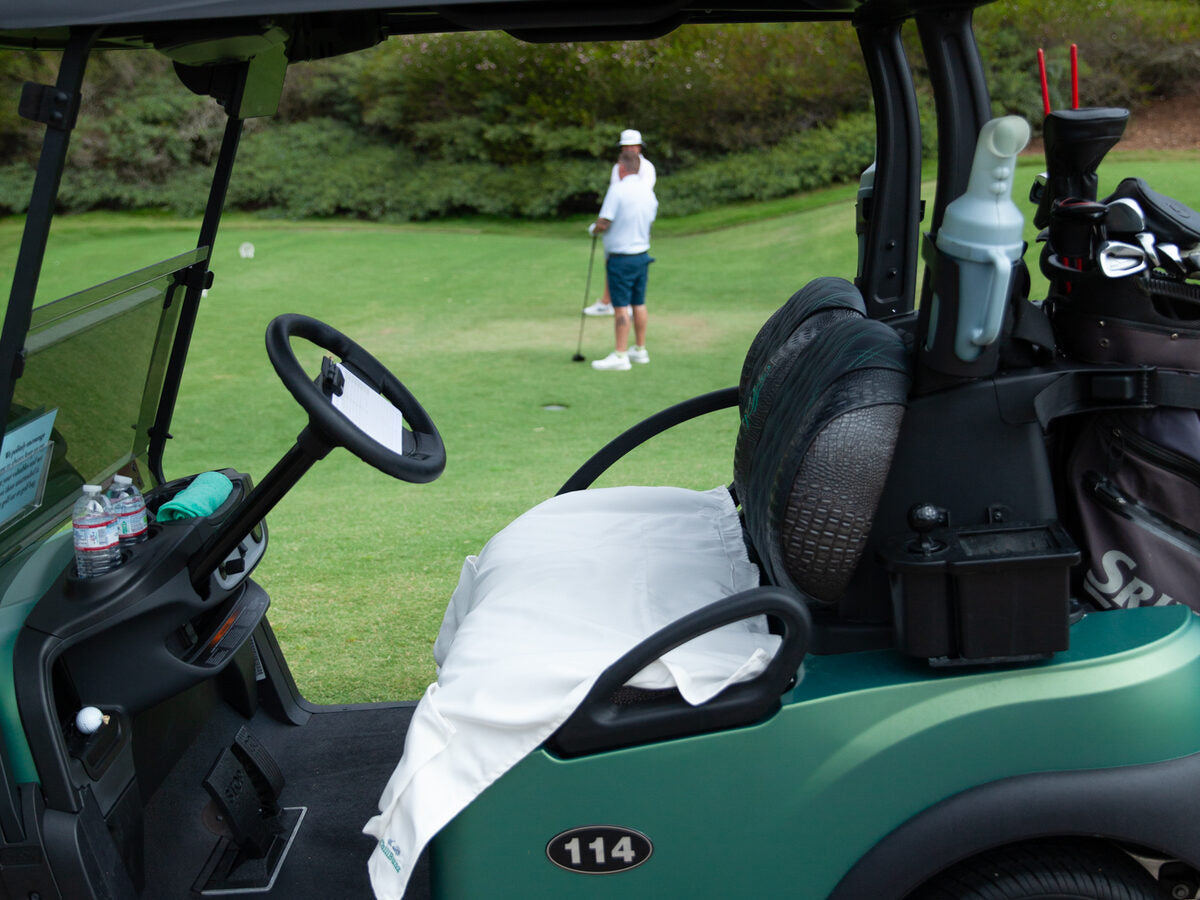 The ChillBunz bench cover on a golf cart bench seat